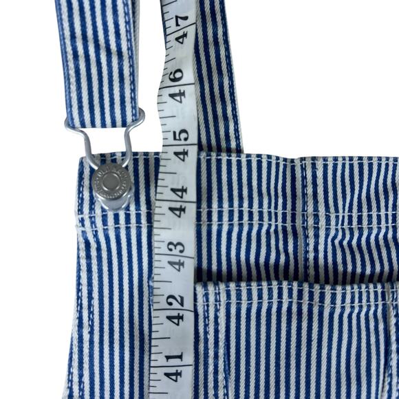 Vintage Railroad Stripe Overalls 2P Blue White Cotton Straight Leg Workwear Chic - Picture 11 of 14
